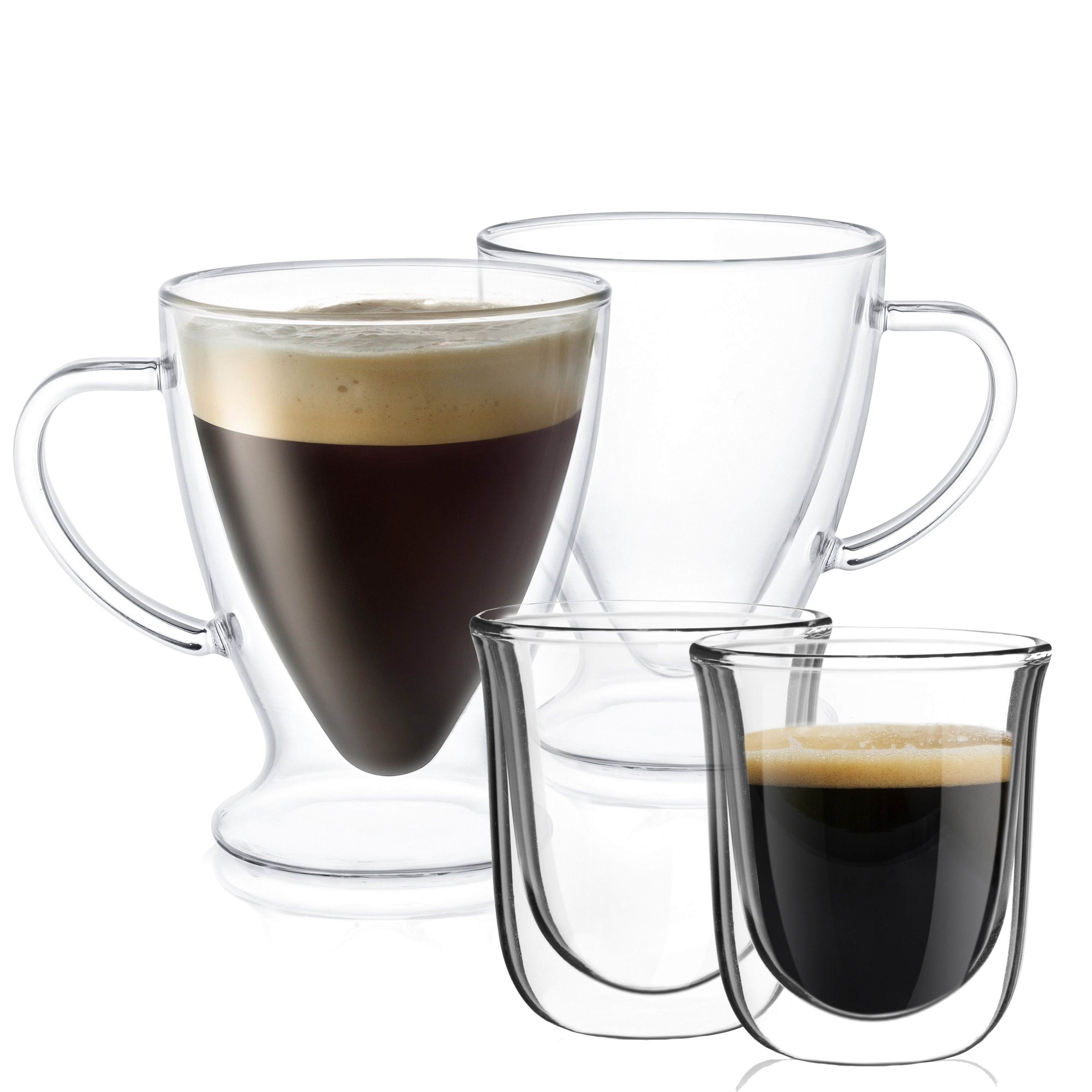 JoyJolt Double Wall Coffee Collection Glass Mugs Set Coffee Mugs and Espresso Mugs Set of 4