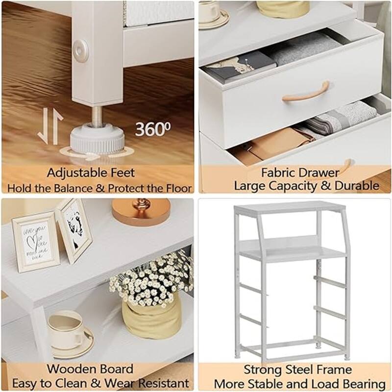 Small Nightstand with 3 Fabric Storage Drawers