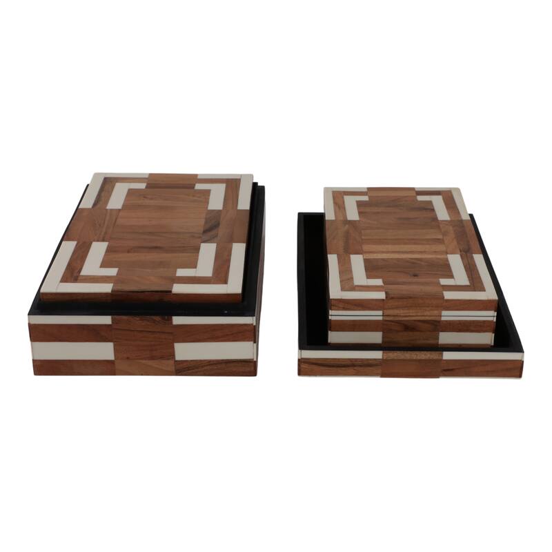 Resin Storage Boxes Geometric Inlay Nesting (Set of 3) - 3"/4" Ivory - 12" x 8" x 4"