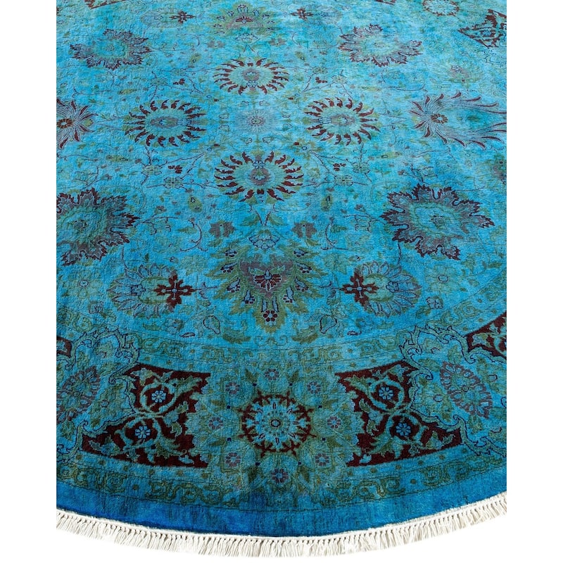 Overton Hand Knotted Wool Vintage Inspired Modern Contemporary Overdyed Blue Round Area Rug - 6' 1" x 6' 1"