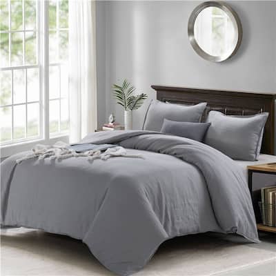WHOLINENS Stone Washed Linen Duvet Cover with Pillow Shams 3Pcs Set
