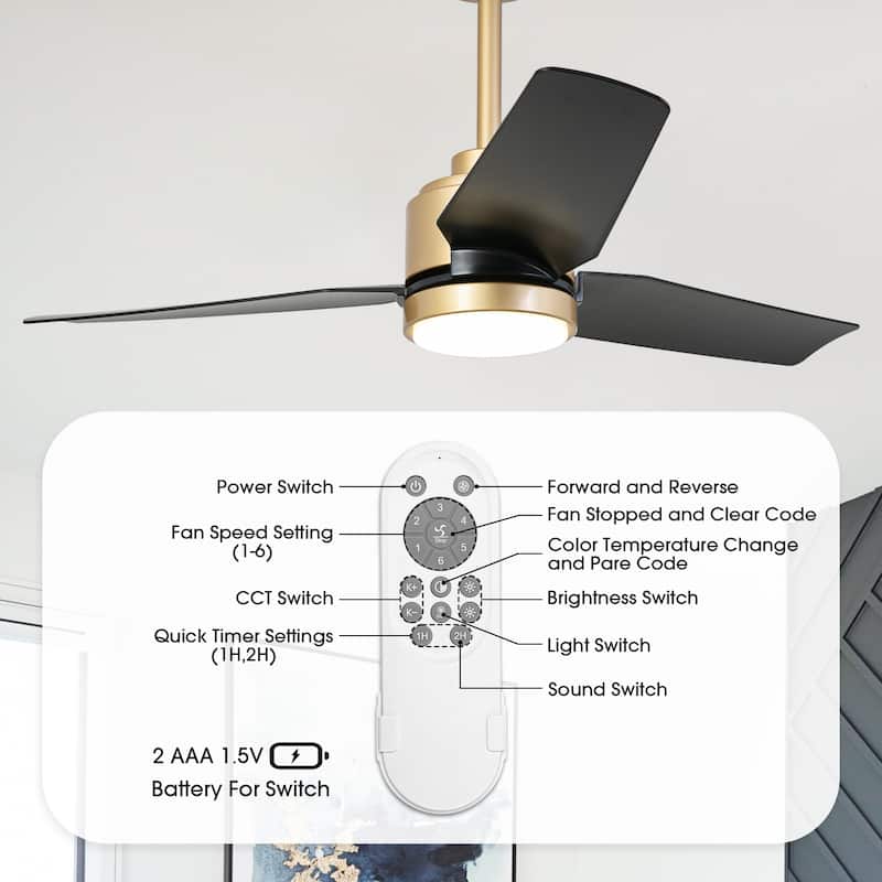 Modern 42" Gold ABS Intergated LED Ceiling Fan with Light and Remote