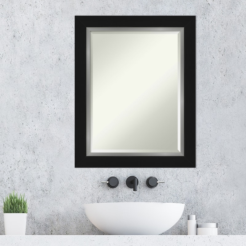 Beveled Bathroom Wall Mirror - Eva Black Silver Frame