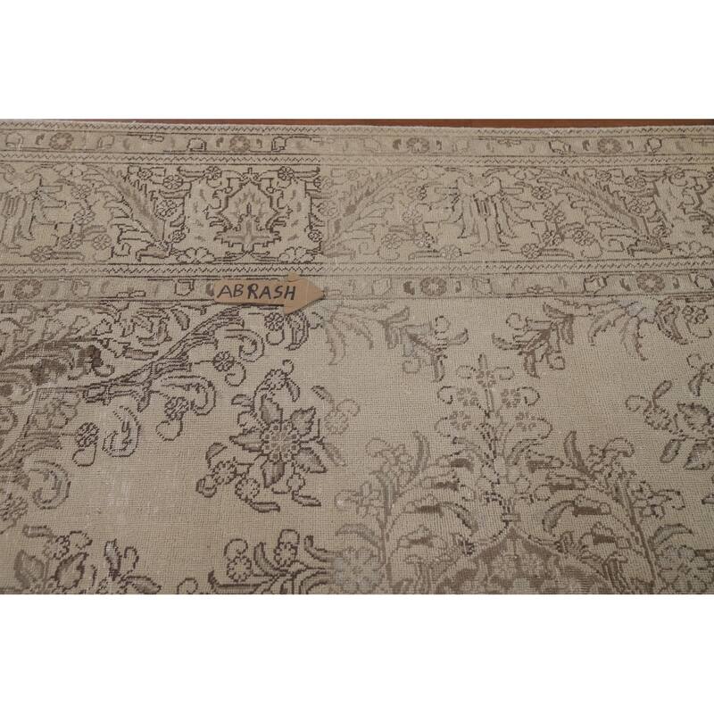 Distressed Tabriz Persian Vintage Beige Rug Hand-knotted Wool Carpet - 8'4" x 10'10"