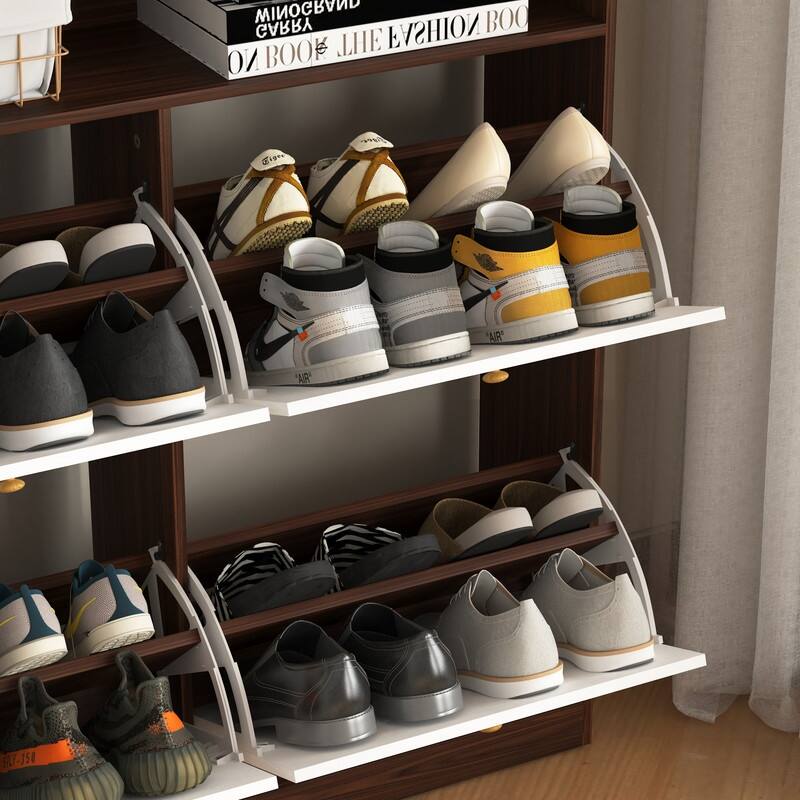 Slim 4-Door Flip Shoe Cabinet with Top Shelf & Anti-Tip Safety Feature