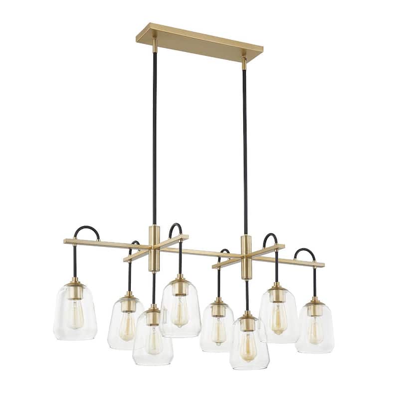 Justice Design Group Arcwell 8-Light Oblong Chandelier - Clear Glass - Matte Black w/ Brass Accents Finish