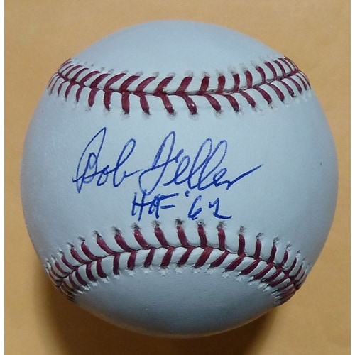 Bob Feller Autographed MLB Baseball Cleveland Indians wHO F62