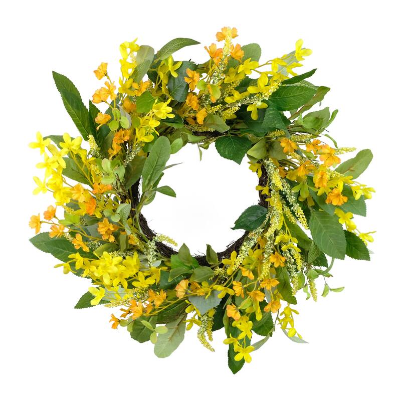 Winter Jasmine Artificial Floral Spring Wreath - 24" - Green and Yellow