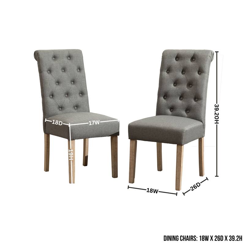 Contemporary 5-Piece Dining Set with Round Table and Button-Tufted Chairs - Solid Wood Construction for Lasting Durability