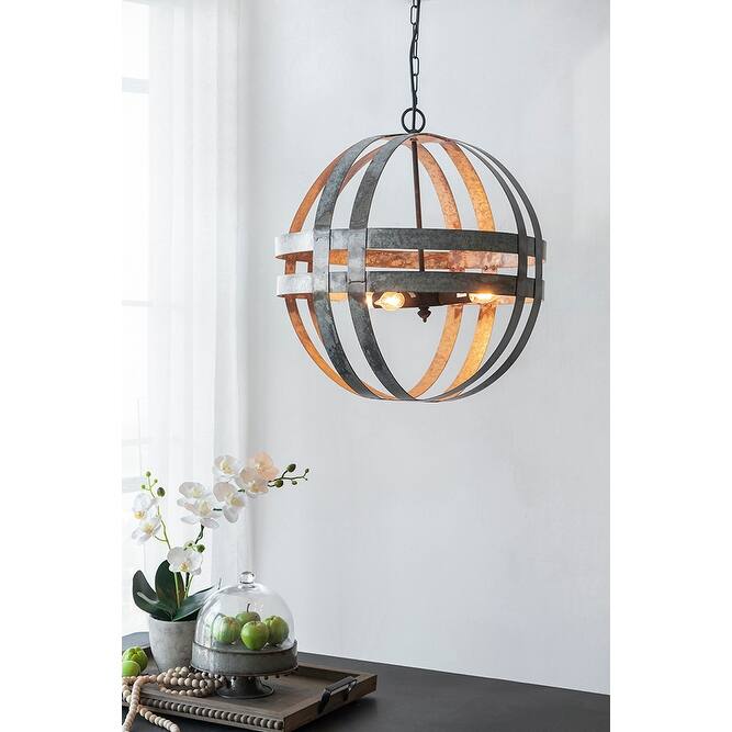Globe Chandelier, Gray Stairway Ceiling Lighting, Hanging Ceiling Light Fixture with Adjustable Chain for Mudroom