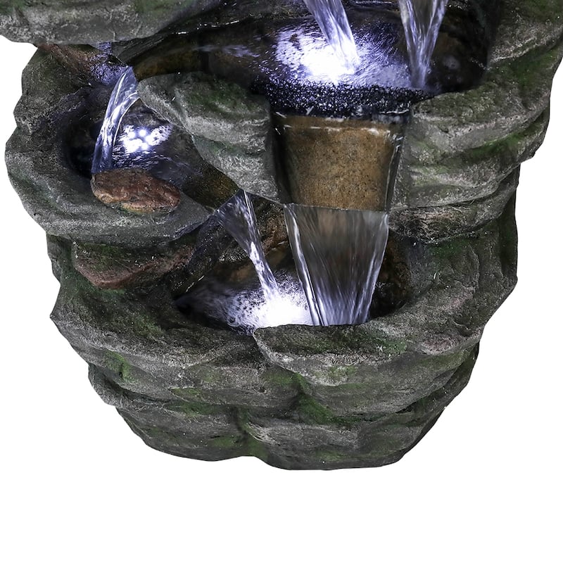 8-Tier Rocks Outdoor Water Fountain-47.2''H Waterfall with LED Light