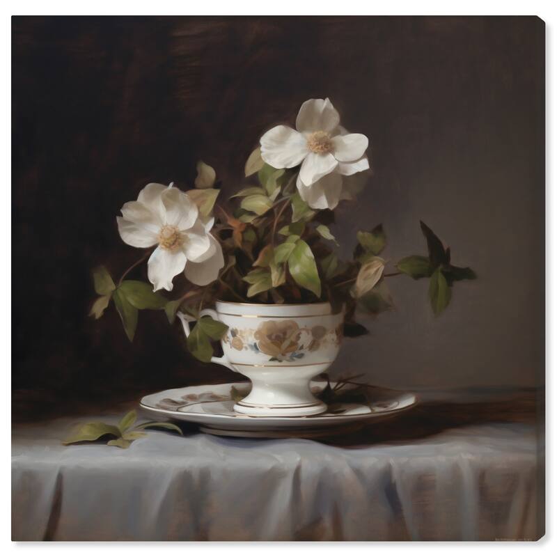 Wynwood Studio Canvas Floral and Botanical Jasmine smell at home White and Metallic Gold Traditional Wall Art Canvas Print