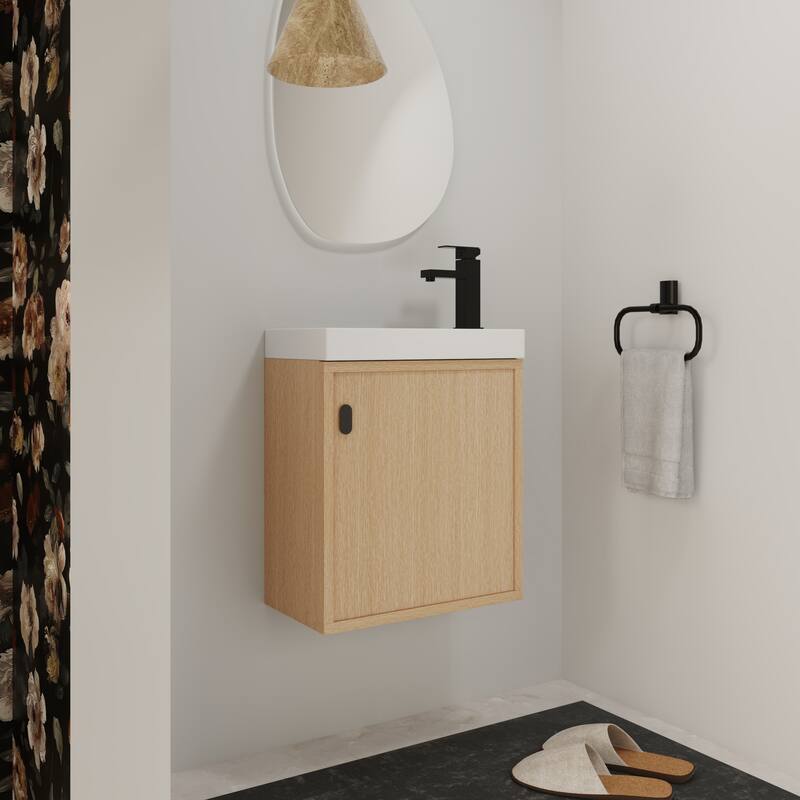 Bathroom Vanity With Sink In 18 Inch, Floating Small Bathroom Vanity With Soft Close Door