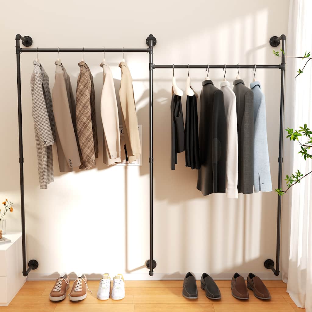 80.7'' Firm Pipe Clothes Rack Wall Mounted Clothes Hanging Rack Home