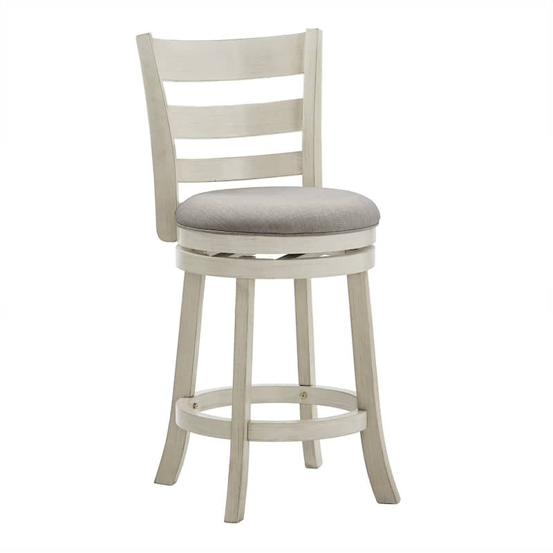 Verona Ladder Back Swivel Counter Height Stool by iNSPIRE Q Classic - Antique White Finish-Grey Linen