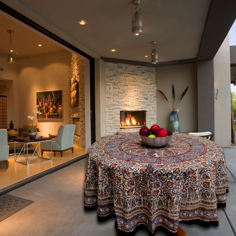 Rustic Soft Paisley Floral Block Print Cotton Tablecloth Collection