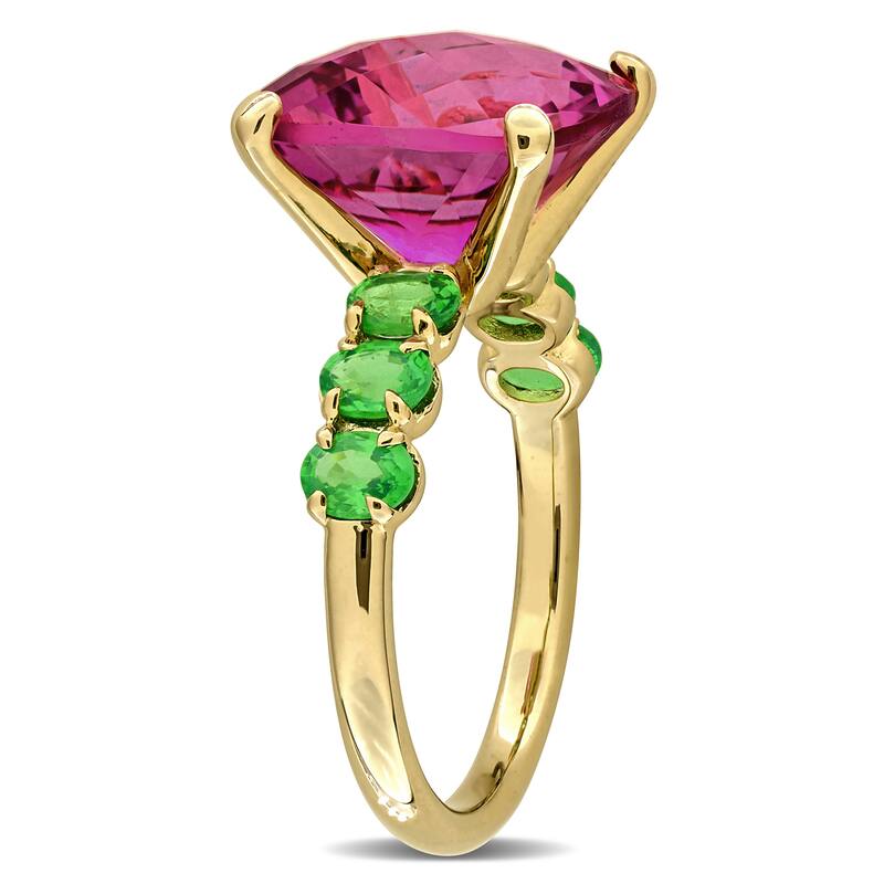 Miadora 9ct TGW Pink Topaz and Tsavorite Ring in Yellow Plated Sterling Silver