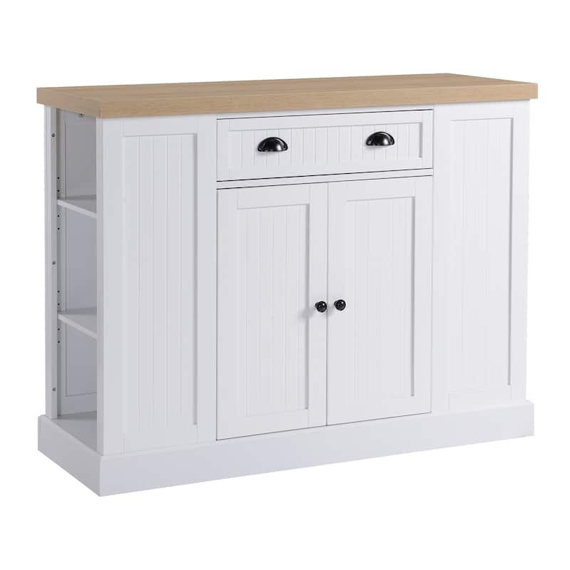 HOMCOM Fluted-Style Wooden Kitchen Island, Storage Cabinet with Drawer, Open Shelving, and Interior Shelving for Dining Room