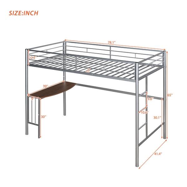 Twin Metal Loft Bed with Built-in Desk, Ladder, and Guardrails , Sturdy Frame and Space-Saving Design