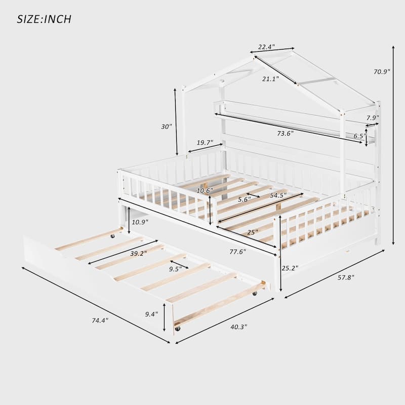 Full Size House Bed with Twin Size Trundle