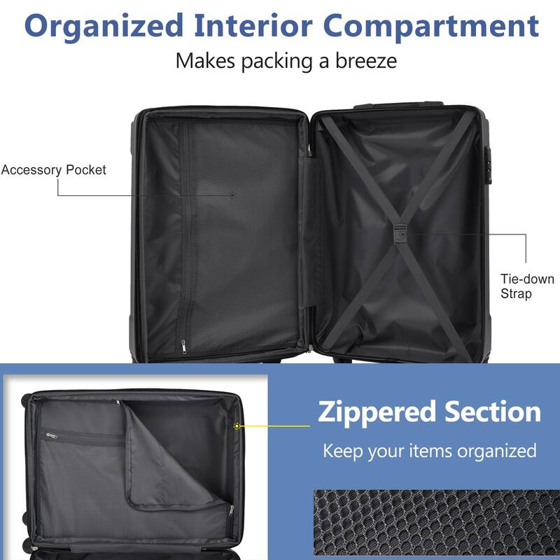 Luggage Sets 3 Piece, Hard shell ABS Lightweight Durable Suitcases with Double Spinner Wheels 20/24/28 Inch