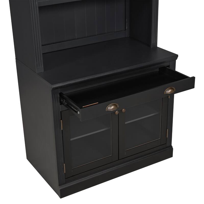 5-Tier Bookshelf with Storage Cabinet, 83" Tall Modern Bookcase with Glass Doors, Open Shelves, Floor Wooden Display Book Shelf