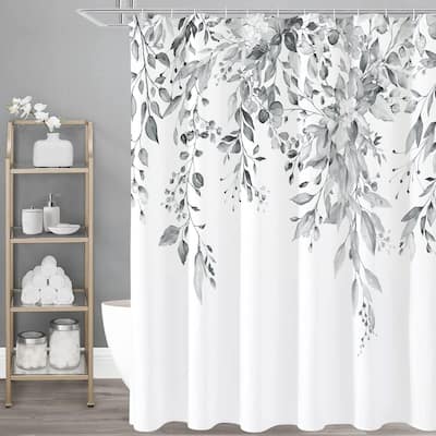 Grey Eucalyptus Shower Curtain, Watercolor Plant Leaves, 72"x72"