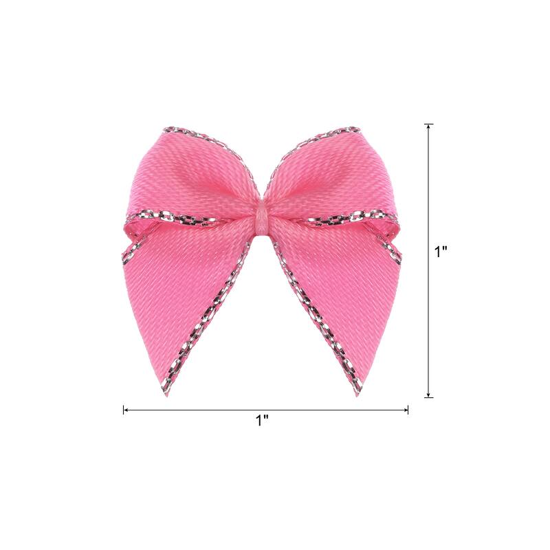 50Pcs Mini Gingham Ribbon Bow 1" Checkered Fabric Ribbon Bows - Dark Pink