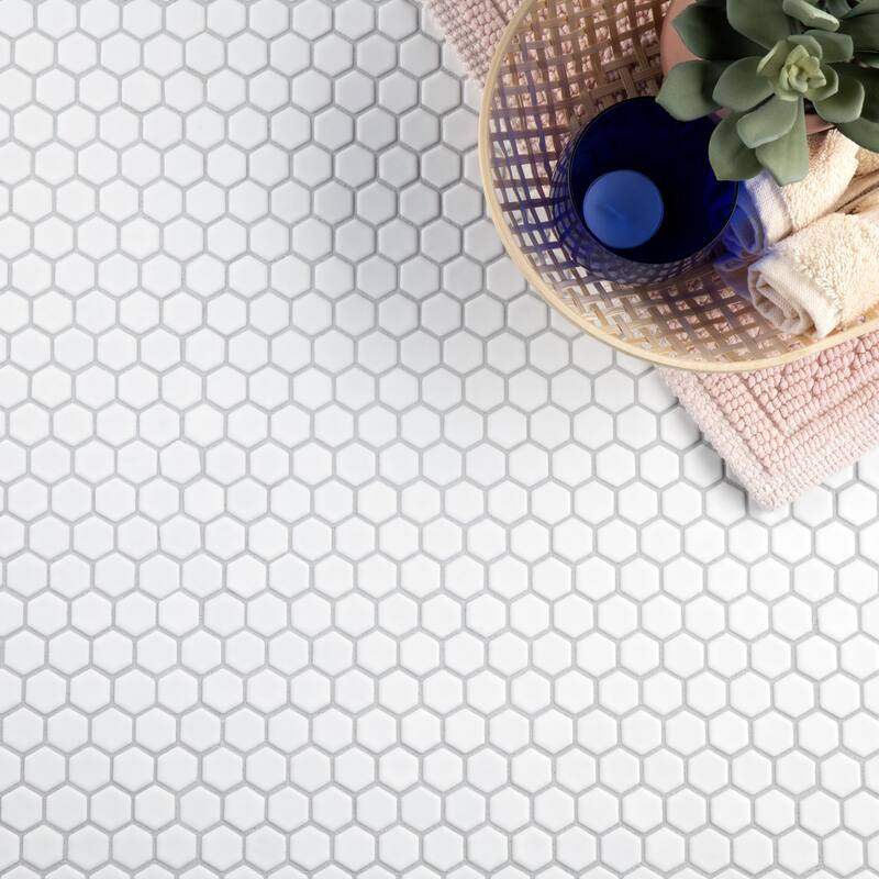 Merola Tile Colmena Hex Matte White 11-1/2" x 11-5/8" Porcelain Mosaic Floor and Wall Tile