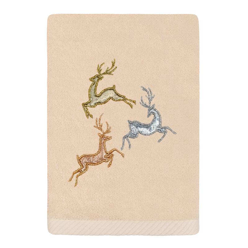 Authentic Hotel and Spa Christmas Leaping Deer Hand Towel - Sand