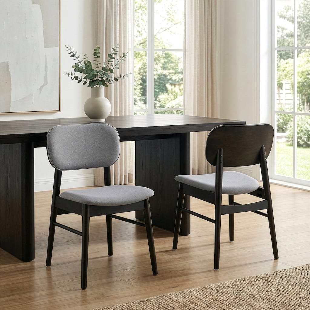 Set of 2 Babette Gray Fabric Dining Chair with Black Wood Legs