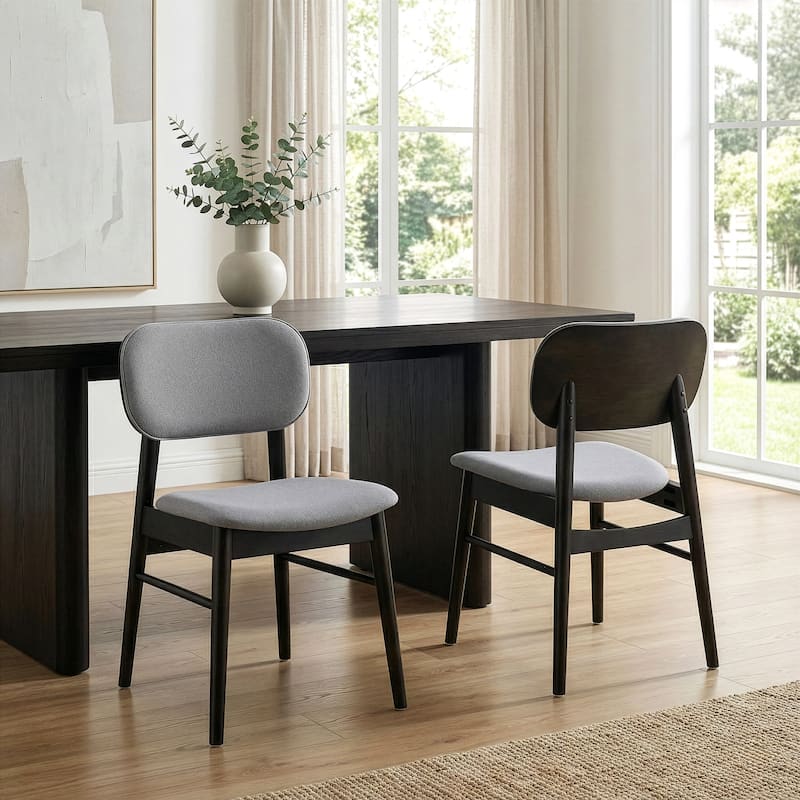 Set of 2 Babette Gray Fabric Dining Chair with Black Wood Legs
