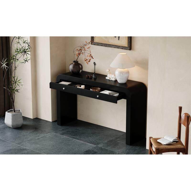 54.3" Rustic Console Table with Fluted Drawers for Entryway or Living Room