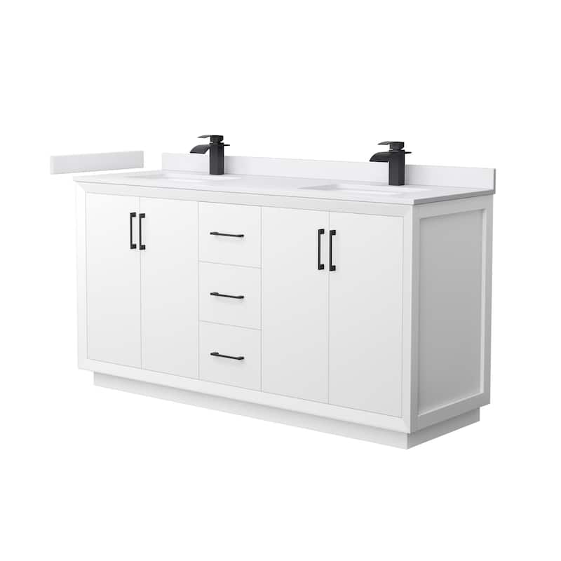 Wyndham Collection WCF414166D-VCA-UNSMXX Strada 66" Free Standing - White / White Cultured Marble Top / Matte Black - Painted