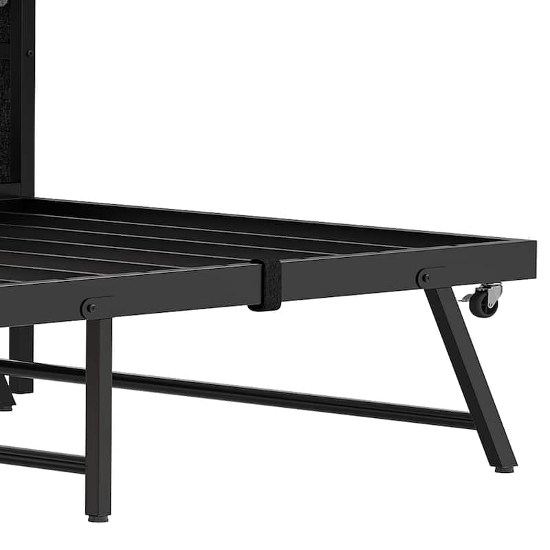 Twin Size Daybed with Trundle Heavy Duty Metal Frame RGB LED Lights Bookcase Headboard and Charging Station