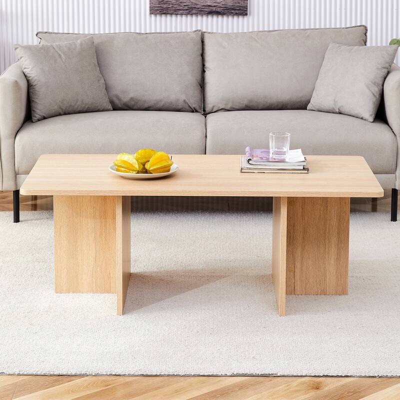 Modern Rectangular Coffee Table Snack Table, Home Office Coffee Table with Wooden Legs Living Room Center Table