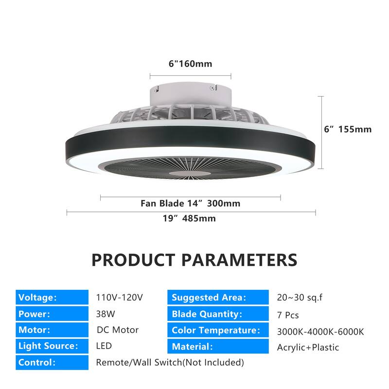 RGB Ceiling Fan Lights, Modern Flush Mount Ceiling Fan, 6-Speed Reversible DC Motor Ceiling Fan