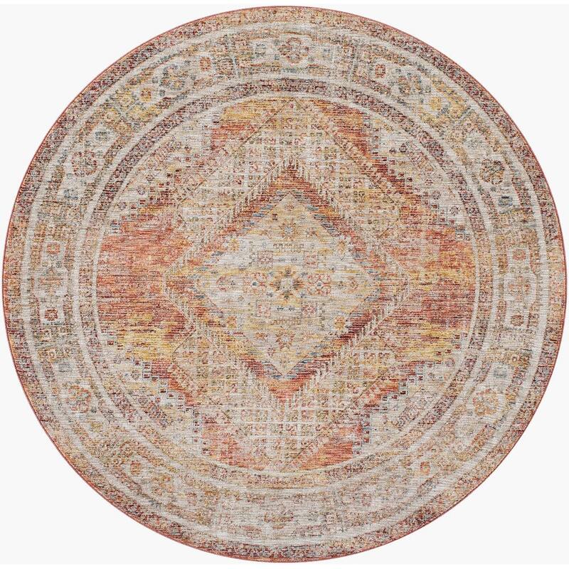 Livabliss Traditional Naila Medallion Area Rug - 6'7" x 6'7" Round - Rust/Yellow