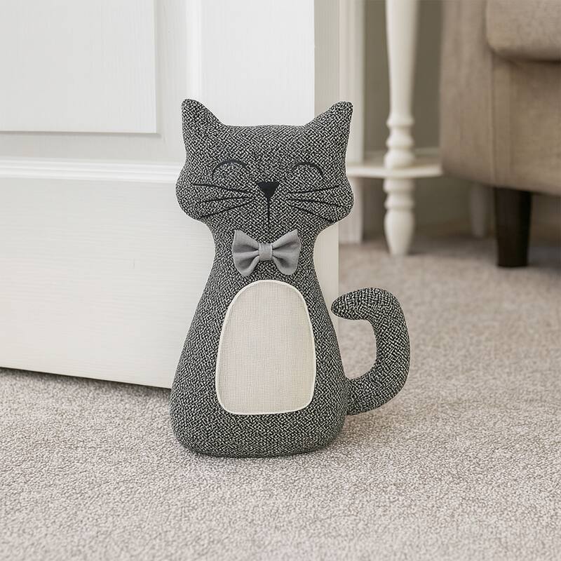 3D Cat Fabric Weighted Bag Door Stop 2.3 lbs Black White - 11"H x 8"L x 4"W