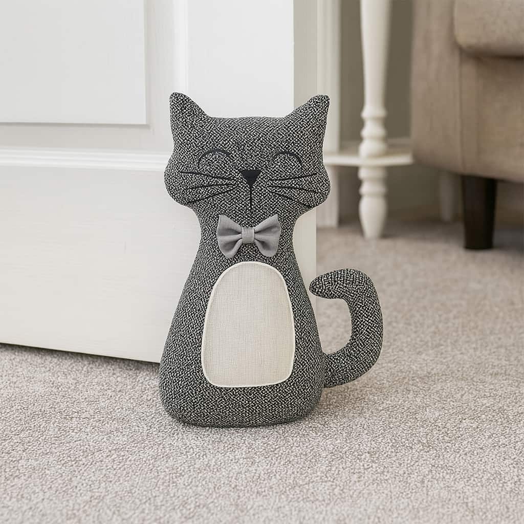 3D Cat Fabric Weighted Bag Door Stop 2.3 lbs Black White - 11"H x 8"L x 4"W