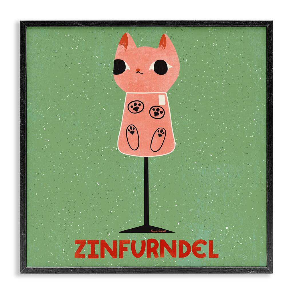 Stupell Zinfurndel Feline Wine Framed Giclee Art Design By Carrie Cantwell