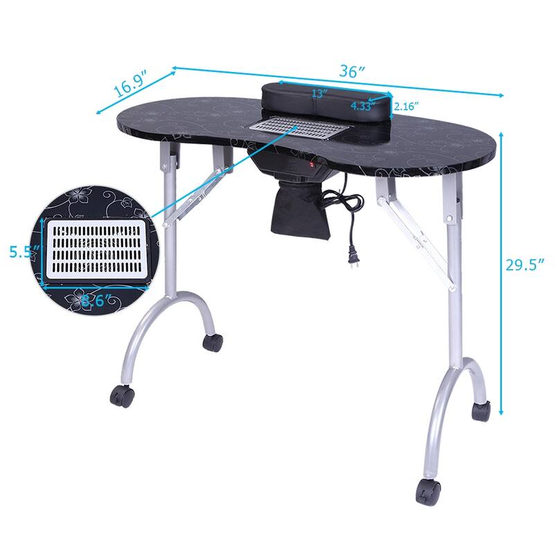 Portable MDF Manicure Table Spa Beauty Salon Equipment Desk with Dust Collector and Cushion