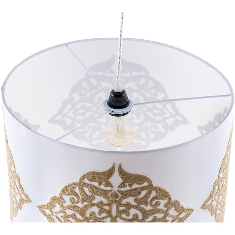Elisabet Embroidered Medallion Drum Pendant - 14"H x 18"W x 18"D