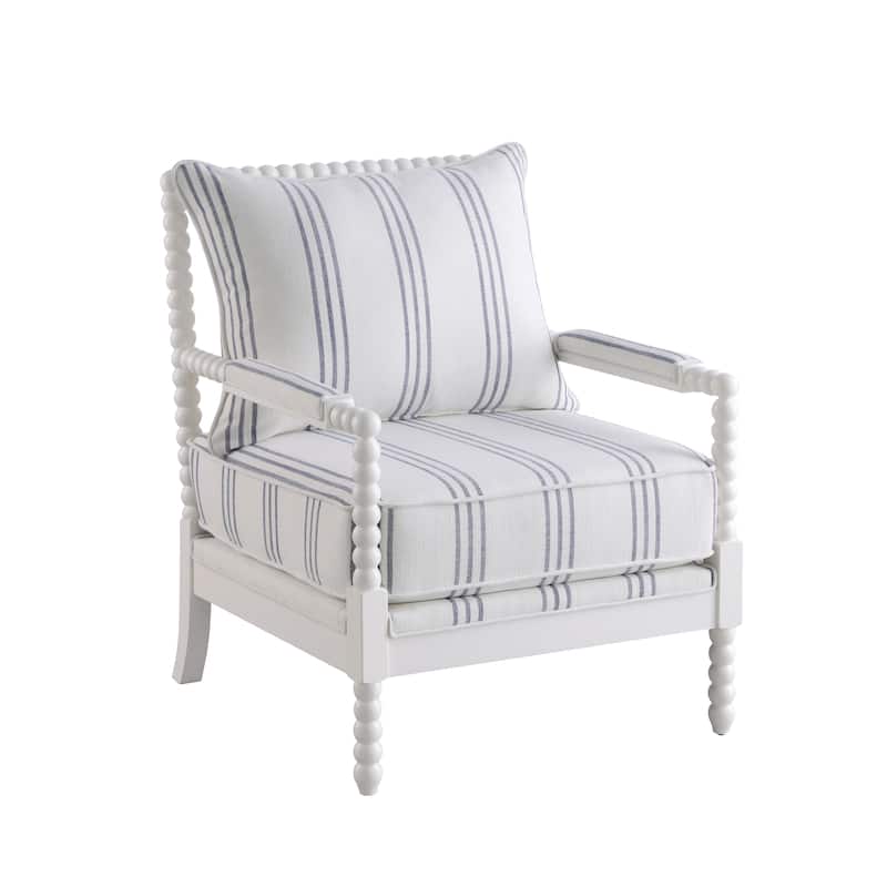 Penelopina White and Navy Upholstered Stripe Accent Chair