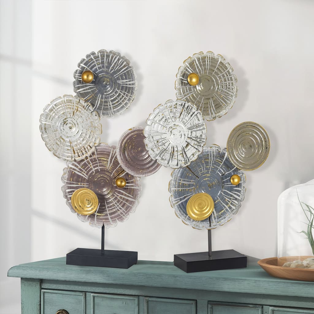 Adeco Set of 2 Metal Leaves Home Decor Statues