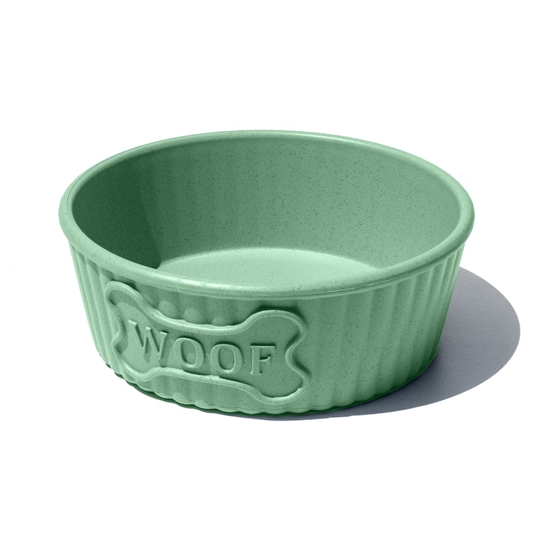 Abode Homewares Woof Wheat Straw Ribbed Pet Bowl - Medium - 3 Cups - Sage - Set of 2