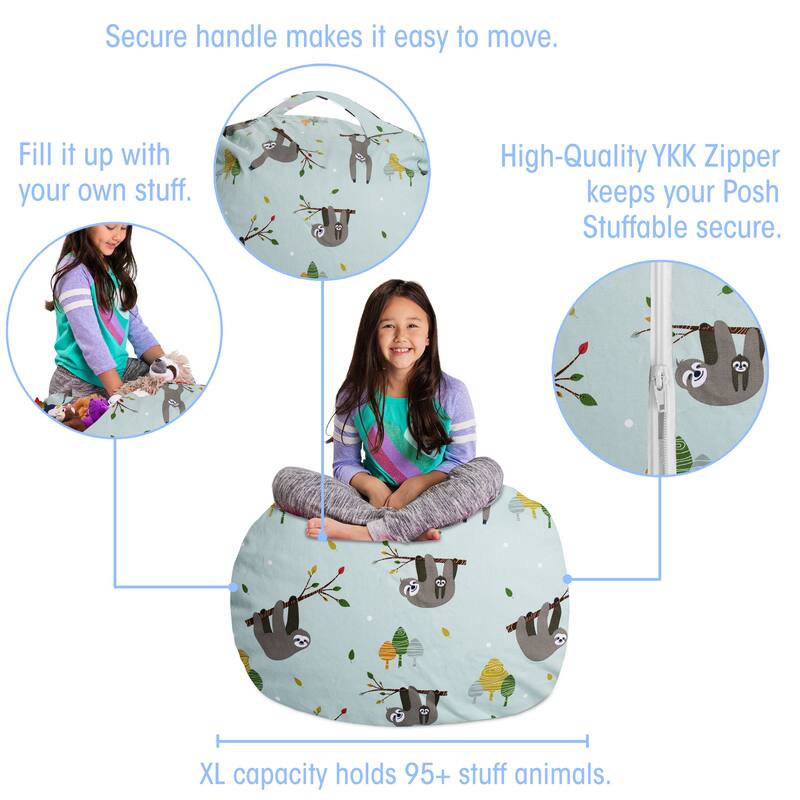 Kids Bean Bag Chair Cover Stuffed Animal Storage or Toy Organizer