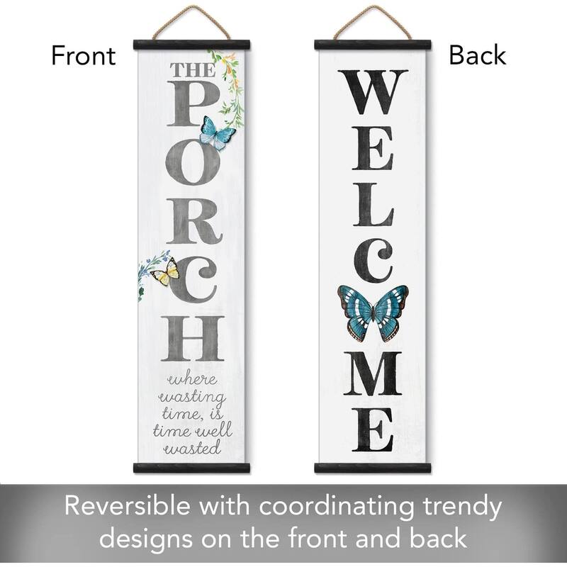 The Porch Welcome Reversible Indoor/Outdoor Vinyl Porch Sign 44.5” by 11” Manufactured in the USA Durable Easily Wipes Clean