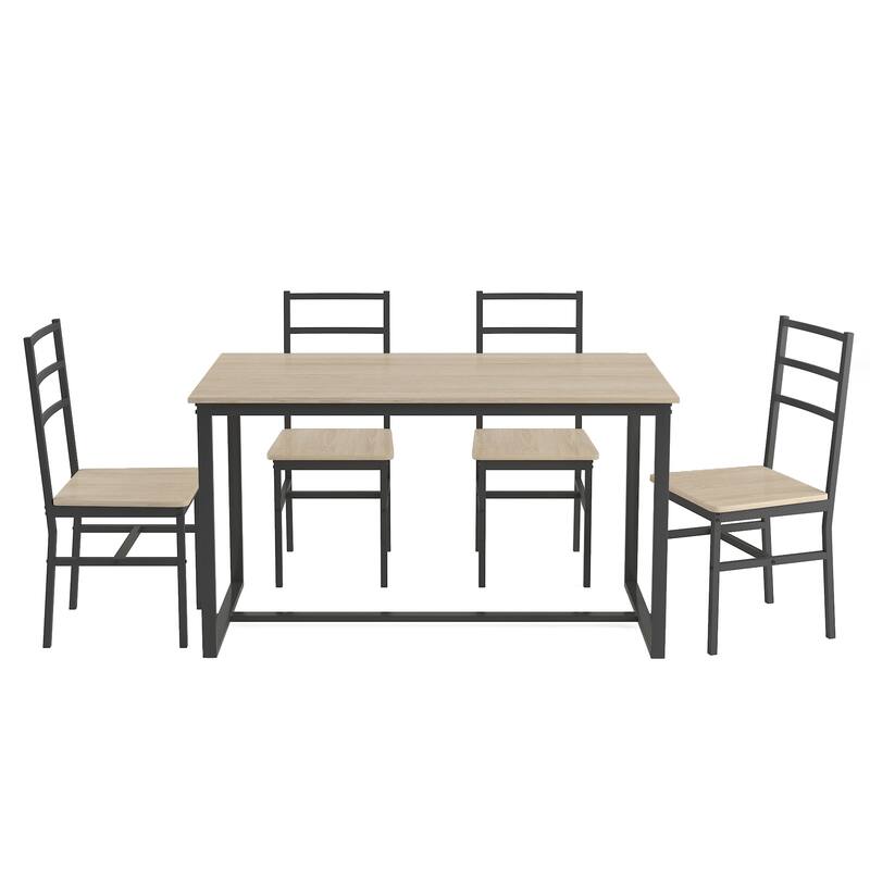Modern 5-Piece Dining Set with Rectangular Solid Structure Table & 4 Ladder Back Chairs