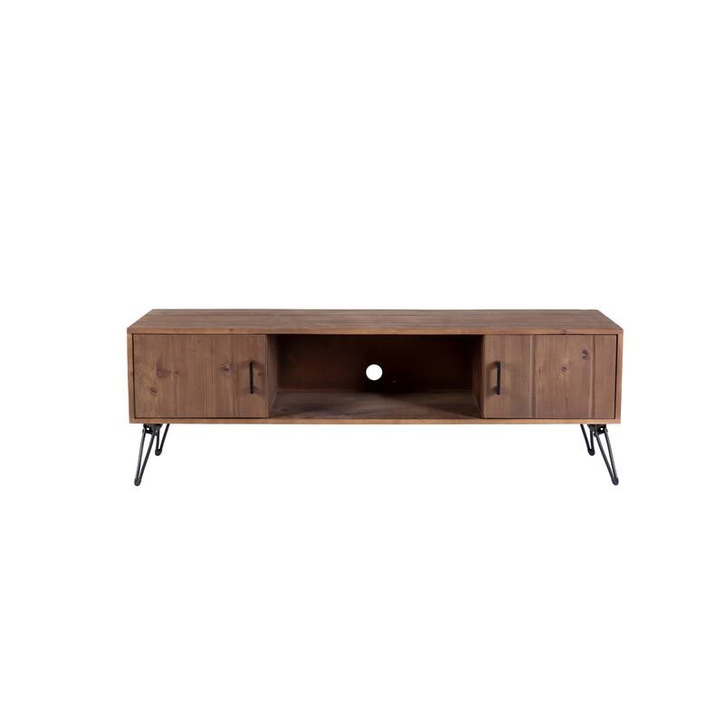 Natural Industrial Style 60" TV Stand with Two Storage Cabinet for Living Room